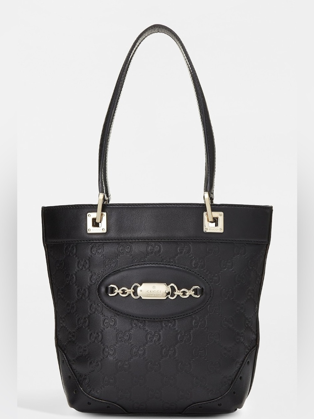 Gucci Black Guccisima GG-Embossed Leather small Tote with Gold Hardware